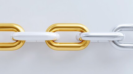 Obraz premium A simple background, with interlocking elements of gold, silver, and copper chains, symbolizes connection or collaboration in business, technology, or social networks.