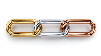 Obraz premium A simple background, with interlocking elements of gold, silver, and copper chains, symbolizes connection or collaboration in business, technology, or social networks.