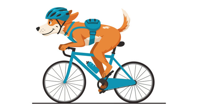 Dog Cycling Adventure: A happy, cartoon dog, sporting a helmet and backpack, embarks on a cycling adventure, exuding an energetic vibe and cartoonish charm.