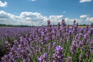 Obraz premium Blooming lavender blossoms in a vast purple field.