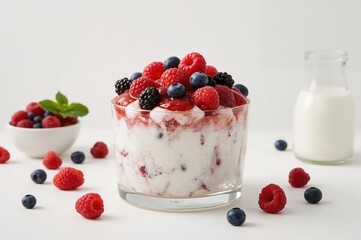 Creamy treat topped with fruit and preserves