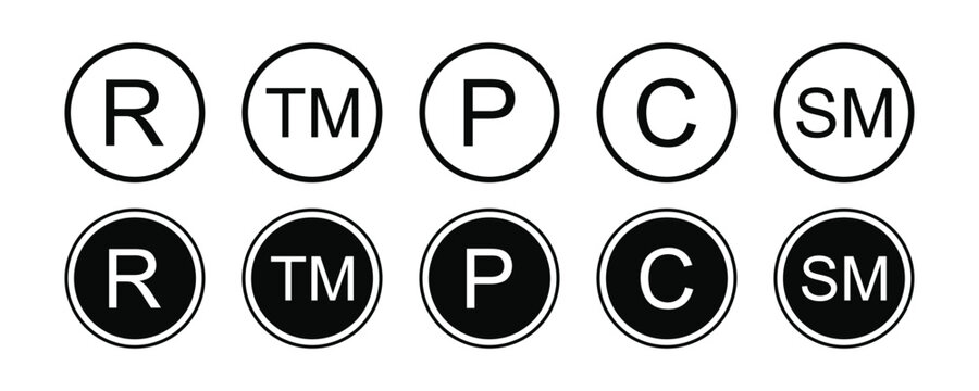 Copyright Registered Trademark Vector Icon Set for Intellectual Property 