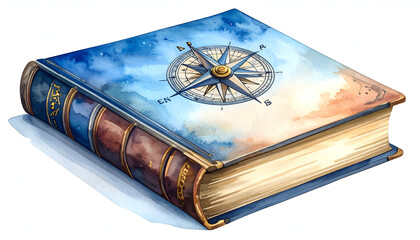 Vintage Watercolor Book with Compass Illustration