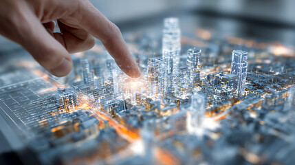 Interactive digital interface showcasing advanced technology modern workspace digital display urban environment close-up viewpoint innovative concept