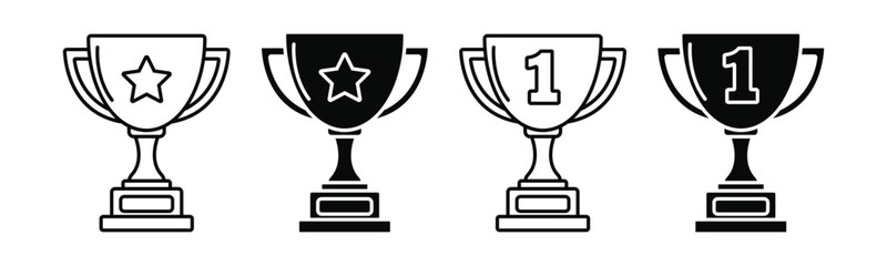 Outline Vector Trophy Icons with Star and Number 1 