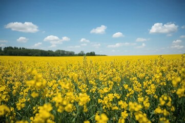 Obraz premium Vast expanse covered with bright yellow rapeseed plants