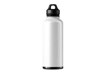 A white, rectangular, insulated water bottle with a black cap and handles