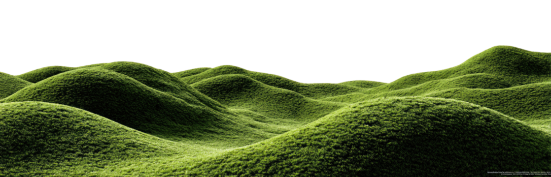 Rolling green hills against a black background.  Soft, textured hills of a vibrant, grassy green color.  A consistent, gentle slope across a vast landscape.  Outlined by a faint, pixelated line
