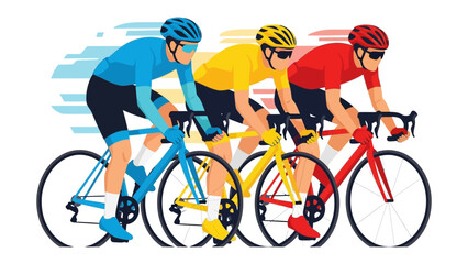 Fototapeta premium Cycling Competition: A vibrant illustration showcases three cyclists in a dynamic race, embodying the intensity and exhilaration of a cycling competition. Their focus and determination.