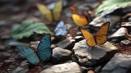 Obraz premium Beautiful butterflies of different colors sit on a plant close-up