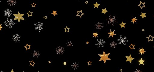 Festive background with golden stars and snowflakes. Perfect for Christmas, New Year, and winter holidays.
