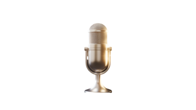Silver microphone isolated on transparent background, representing voice and broadcasting