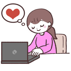 パソコンで好きなこと考える女性のイラスト