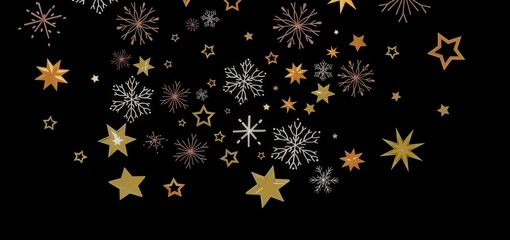 Festive background with gold stars and snowflakes. Perfect for Christmas, New Year, or winter holidays.