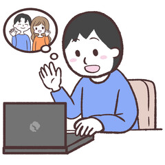 リモートで話す男性のイラスト