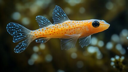 Obraz premium A vibrant and colorful photo of a delicate orange and blue spotted fish in its habitat