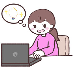 パソコンで欲しい物を探す女性のイラスト