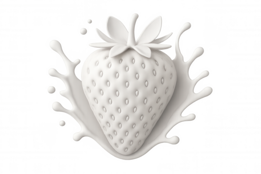 3d rendering of a white strawberry splashing in milk on a transparent background, perfect for food and beverage advertising
