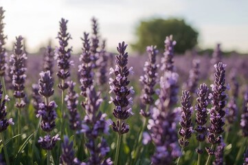 Naklejka premium Field full of blooming lavender plants