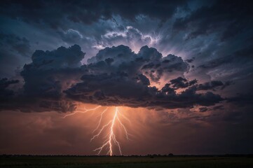 Fototapeta premium Bolt of lightning close to the moving cold front