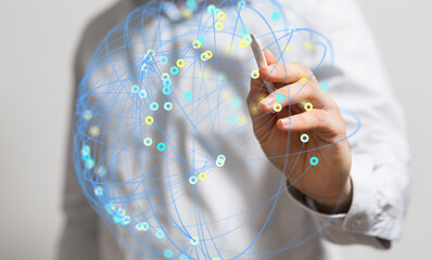 Abstract image depicting a complex network, ideal for illustrating global connections,...