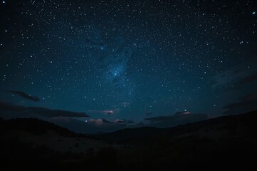 Captivating digital creation of a nocturnal outdoor environment displaying clouds, natural elements, and a star-filled horizon with artistic blue and deep hues illumination for astronomy lovers