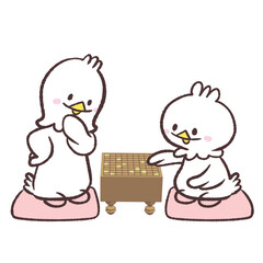 将棋をする白い鳥のイラスト © おひさまストック