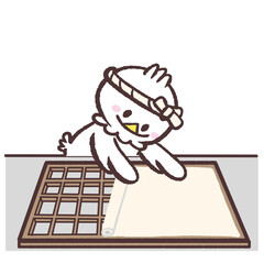 障子を貼る白い鳥のイラスト © おひさまストック