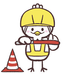 通行止めする白い鳥のイラスト