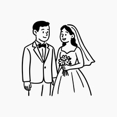 Hand-Drawn Wedding Bride ฿ Groom Illustration