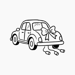 Hand-Drawn Wedding Car