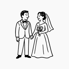 Hand-Drawn Wedding Bride ฿ Groom Illustration