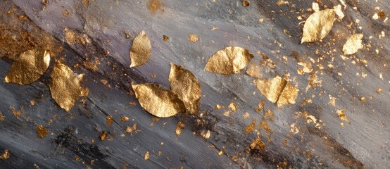 Decorative gold leaf accents on textured surface