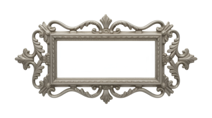 Ornate rectangular frame with decorative carvings isolated on transparent background