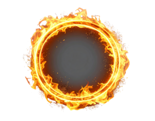 Circular Ring of Realistic Fire Flames, Bright Glowing Effect, isolated transparent background png