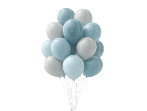 Grey blue balloons isolated on transparent White background png - Powered by Adobe