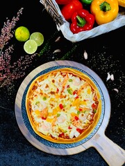 Crab stick cheese pizza with melted mozzarella, savory and delicious.