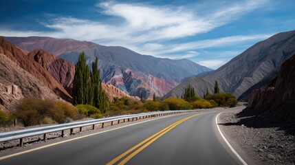 empty road in the mountains trees around