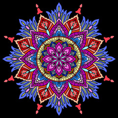 ornamental round lace pattern, Vector hand drawn doodle mandala. Ethnic mandala with colorful tribal ornament. Isolated. Bright colors., Vintage decorative elements. Oriental pattern, abstract mandala