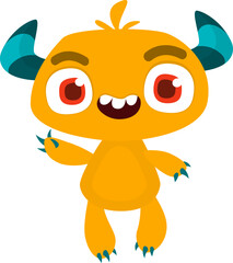 Cartoon cute monster with funny face expression waving hands. Halloween vector illustration 