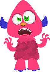 Cartoon cute monster with funny face expression waving hands. Halloween vector illustration 
