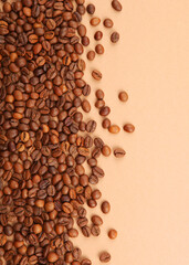 coffee beans on a colored background. Place to insert text, minimalism. Vertical photo format