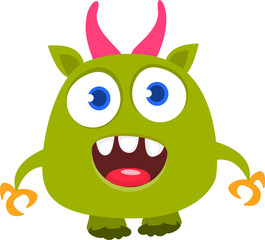 Cartoon cute monster with funny face expression waving hands. Halloween vector illustration 