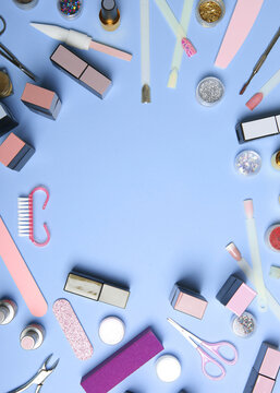 Manicure tools for creating, gel polishes, everything for the treatment of nails. Vertical photo format