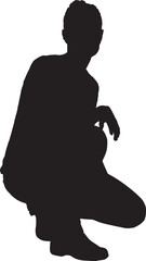 vector, silhouette of front view of a woman squatting