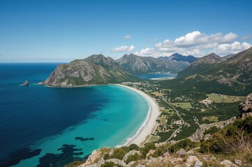 Obraz premium Aerial perspective of coastal scenery with ocean vista