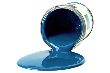 Large open can of blue paint with drips concept. A blue paint can spilling vibrant color on a surface.