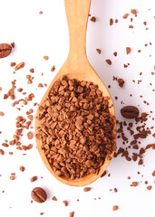 Instant coffee close up on the table. Vertical photo format