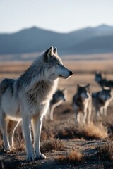 Obraz premium a pack of wolves in a field in the steppe