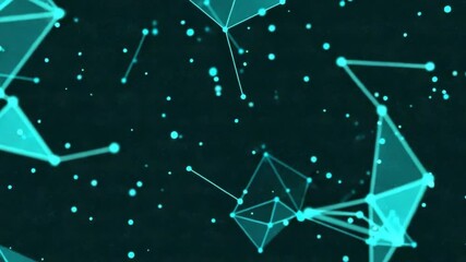 Abstract digital network of interconnected turquoise shapes on a dark background. - Powered by Adobe